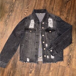Distressed Black Denim Jean Jacket